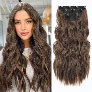 image:imageREECHO Hair Extensions 4PCS Clip in Hair Extensions HE001 Natural Soft Synthetic Hairpieces for Women Light Brown with Blonde HighlightsGinger Brown