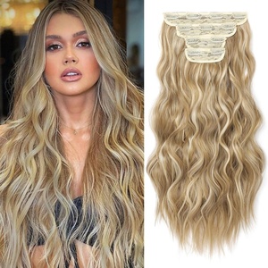 image:imageREECHO Hair Extensions 4PCS Clip in Hair Extensions HE001 Natural Soft Synthetic Hairpieces for Women Light Brown with Blonde HighlightsGolden Blonde with Highlights