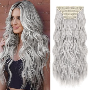 image:imageREECHO Hair Extensions 4PCS Clip in Hair Extensions HE001 Natural Soft Synthetic Hairpieces for Women Light Brown with Blonde HighlightsGrey