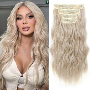 image:imageREECHO Hair Extensions 4PCS Clip in Hair Extensions HE001 Natural Soft Synthetic Hairpieces for Women Light Brown with Blonde HighlightsLight Blonde