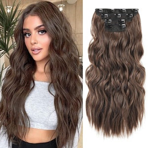 image:imageREECHO Hair Extensions 4PCS Clip in Hair Extensions HE001 Natural Soft Synthetic Hairpieces for Women Light Brown with Blonde HighlightsLight Brown