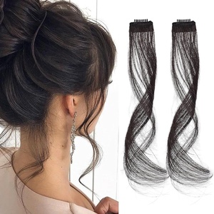 image:imageREECHO Long Side Air Bangs Wavy Curly Clip in Curtain Bangs Front Side Bangs FaceFraming Highlights for Women Daily Use 2 PCS Set Long TemplesBlack Brown