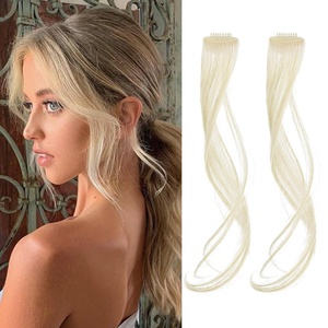 image:imageREECHO Long Side Air Bangs Wavy Curly Clip in Curtain Bangs Front Side Bangs FaceFraming Highlights for Women Daily Use 2 PCS Set Long TemplesBleach Blonde