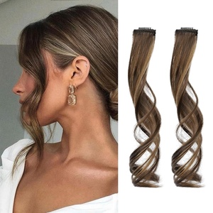 image:imageREECHO Long Side Air Bangs Wavy Curly Clip in Curtain Bangs Front Side Bangs FaceFraming Highlights for Women Daily Use 2 PCS Set Long TemplesChocolate Brown with Highlights