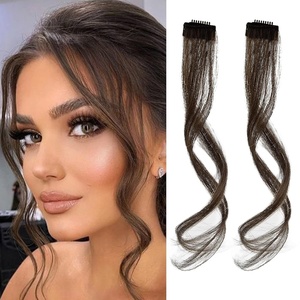 image:imageREECHO Long Side Air Bangs Wavy Curly Clip in Curtain Bangs Front Side Bangs FaceFraming Highlights for Women Daily Use 2 PCS Set Long TemplesCool Dark Brown
