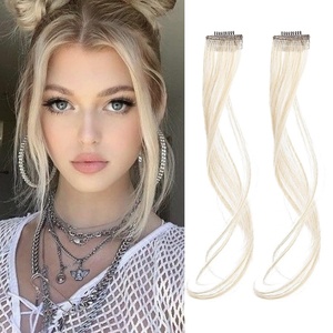 image:imageREECHO Long Side Air Bangs Wavy Curly Clip in Curtain Bangs Front Side Bangs FaceFraming Highlights for Women Daily Use 2 PCS Set Long TemplesCool Light Blonde