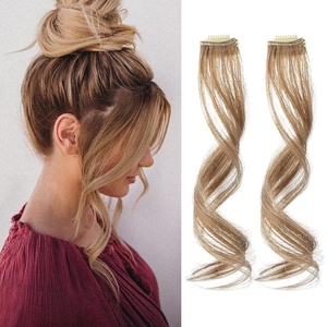 image:imageREECHO Long Side Air Bangs Wavy Curly Clip in Curtain Bangs Front Side Bangs FaceFraming Highlights for Women Daily Use 2 PCS Set Long TemplesDark Blonde