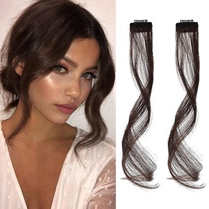 image:imageREECHO Long Side Air Bangs Wavy Curly Clip in Curtain Bangs Front Side Bangs FaceFraming Highlights for Women Daily Use 2 PCS Set Long TemplesDark Chocolate Brown