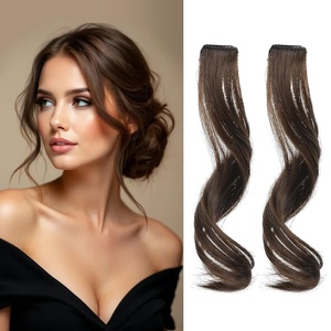 image:imageREECHO Long Side Air Bangs Wavy Curly Clip in Curtain Bangs Front Side Bangs FaceFraming Highlights for Women Daily Use 2 PCS Set Long TemplesLight Chocolate Brown