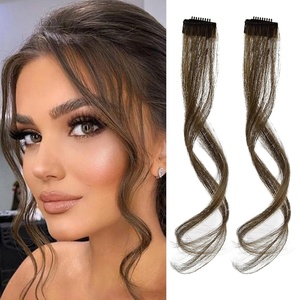 image:imageREECHO Long Side Air Bangs Wavy Curly Clip in Curtain Bangs Front Side Bangs FaceFraming Highlights for Women Daily Use 2 PCS Set Long TemplesMedium Ash Brown