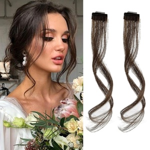 image:imageREECHO Long Side Air Bangs Wavy Curly Clip in Curtain Bangs Front Side Bangs FaceFraming Highlights for Women Daily Use 2 PCS Set Long TemplesMedium Brown with Highlights