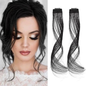 image:imageREECHO Long Side Air Bangs Wavy Curly Clip in Curtain Bangs Front Side Bangs FaceFraming Highlights for Women Daily Use 2 PCS Set Long TemplesNatural Black