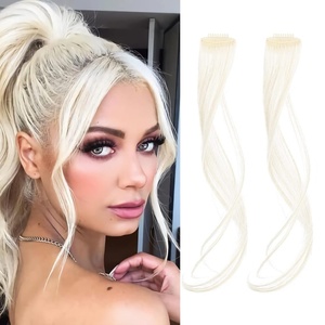image:imageREECHO Long Side Air Bangs Wavy Curly Clip in Curtain Bangs Front Side Bangs FaceFraming Highlights for Women Daily Use 2 PCS Set Long TemplesWhite Blonde