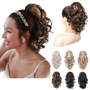 image:imageREECHO Ponytail Extension 12 Classic Loose Curly Wavy Claw Clip Ponytail Wig Extensions Hairpieces for Women  Platinum BlondeChestnut Brown with Highlights