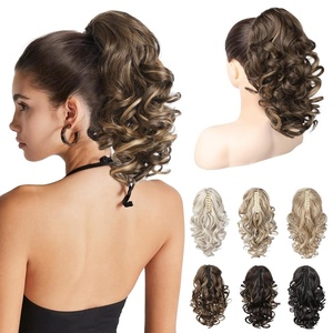 image:imageREECHO Ponytail Extension 12 Classic Loose Curly Wavy Claw Clip Ponytail Wig Extensions Hairpieces for Women  Platinum BlondeChocolate Brown with Highlights