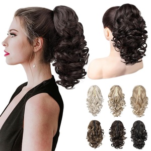 image:imageREECHO Ponytail Extension 12 Classic Loose Curly Wavy Claw Clip Ponytail Wig Extensions Hairpieces for Women  Platinum BlondeCool Dark Brown