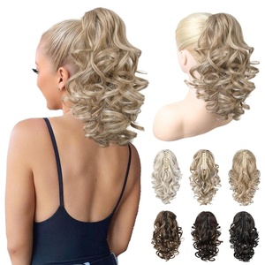 image:imageREECHO Ponytail Extension 12 Classic Loose Curly Wavy Claw Clip Ponytail Wig Extensions Hairpieces for Women  Platinum BlondeDark Ash Blonde with Highlights