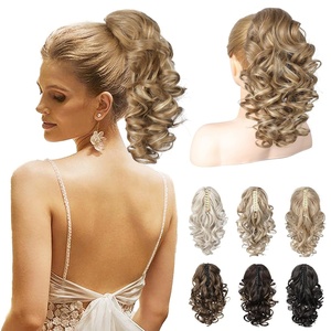 image:imageREECHO Ponytail Extension 12 Classic Loose Curly Wavy Claw Clip Ponytail Wig Extensions Hairpieces for Women  Platinum BlondeDark Blonde with Highlights
