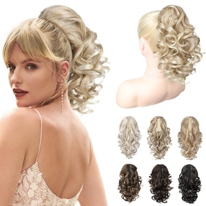 image:imageREECHO Ponytail Extension 12 Classic Loose Curly Wavy Claw Clip Ponytail Wig Extensions Hairpieces for Women  Platinum BlondeDark Blonde with Light Ends