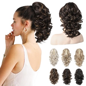 image:imageREECHO Ponytail Extension 12 Classic Loose Curly Wavy Claw Clip Ponytail Wig Extensions Hairpieces for Women  Platinum BlondeDark Brown with Highlights