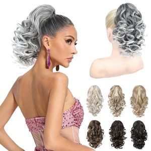 image:imageREECHO Ponytail Extension 12 Classic Loose Curly Wavy Claw Clip Ponytail Wig Extensions Hairpieces for Women  Platinum BlondeGrey with White Ends