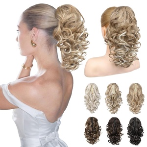 image:imageREECHO Ponytail Extension 12 Classic Loose Curly Wavy Claw Clip Ponytail Wig Extensions Hairpieces for Women  Platinum BlondeHoney Blonde with Highlights