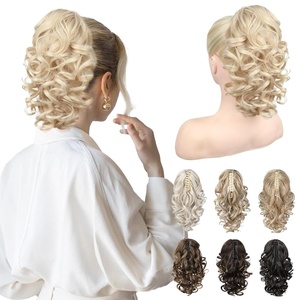 image:imageREECHO Ponytail Extension 12 Classic Loose Curly Wavy Claw Clip Ponytail Wig Extensions Hairpieces for Women  Platinum BlondeLight Blonde
