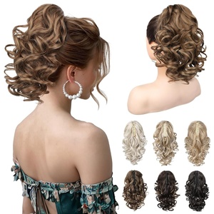 image:imageREECHO Ponytail Extension 12 Classic Loose Curly Wavy Claw Clip Ponytail Wig Extensions Hairpieces for Women  Platinum BlondeLight Brown with Blonde Highlights