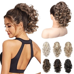 image:imageREECHO Ponytail Extension 12 Classic Loose Curly Wavy Claw Clip Ponytail Wig Extensions Hairpieces for Women  Platinum BlondeLight Brown with Golden Ends
