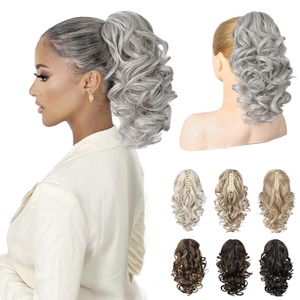 image:imageREECHO Ponytail Extension 12 Classic Loose Curly Wavy Claw Clip Ponytail Wig Extensions Hairpieces for Women  Platinum BlondeSilver Grey