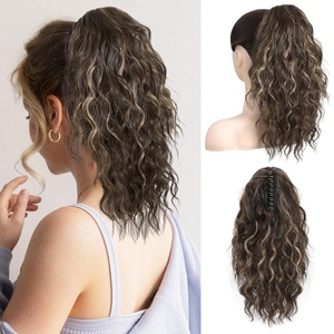 image:imageREECHO Ponytail Extension 14 Inch Curly Claw Pony Tails Hair Extensions Clip in Ponytail Hair Extensions Natural Synthetic Hairpiece for Women Everyday Wear  Platinum BlondeChocolate Brown with Blonde Highlights