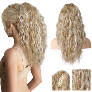 image:imageREECHO Ponytail Extension 14 Inch Curly Claw Pony Tails Hair Extensions Clip in Ponytail Hair Extensions Natural Synthetic Hairpiece for Women Everyday Wear  Platinum BlondeAsh Blonde with Blonde Highlights