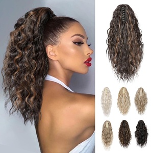 image:imageREECHO Ponytail Extension 14 Inch Curly Claw Pony Tails Hair Extensions Clip in Ponytail Hair Extensions Natural Synthetic Hairpiece for Women Everyday Wear  Platinum BlondeChocolate Brown with Highlights
