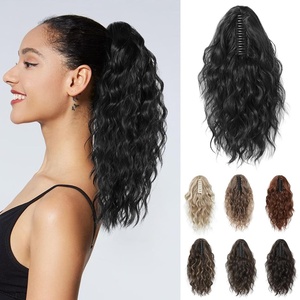image:imageREECHO Ponytail Extension 14 Inch Curly Claw Pony Tails Hair Extensions Clip in Ponytail Hair Extensions Natural Synthetic Hairpiece for Women Everyday Wear  Platinum BlondeBlack