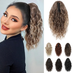 image:imageREECHO Ponytail Extension 14 Inch Curly Claw Pony Tails Hair Extensions Clip in Ponytail Hair Extensions Natural Synthetic Hairpiece for Women Everyday Wear  Platinum BlondeDark Ash Blonde with Golden Ends