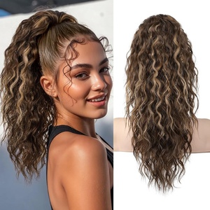 image:imageREECHO Ponytail Extension 30 Long Claw Clip Ponytail Extension for Women Curly Pony Tails Hair Extensions Clip in Synthetic Hairpiece for Women Platinum BlondeChocolate Brown with Highlights