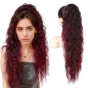 image:imageREECHO Ponytail Extension 30 Long Claw Clip Ponytail Extension for Women Curly Pony Tails Hair Extensions Clip in Synthetic Hairpiece for Women Platinum BlondeBurgundy