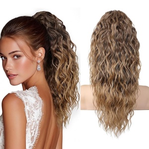 image:imageREECHO Ponytail Extension 30 Long Claw Clip Ponytail Extension for Women Curly Pony Tails Hair Extensions Clip in Synthetic Hairpiece for Women Platinum BlondeDark Ash Blonde with Golden Ends