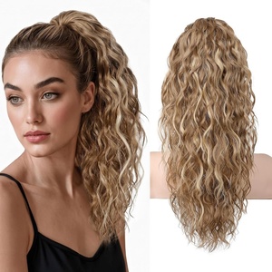 image:imageREECHO Ponytail Extension 30 Long Claw Clip Ponytail Extension for Women Curly Pony Tails Hair Extensions Clip in Synthetic Hairpiece for Women Platinum BlondeLight Brown with Highlights