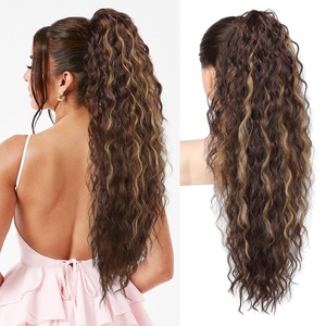 image:imageREECHO Ponytail Extension 30 Long Claw Clip Ponytail Extension for Women Curly Pony Tails Hair Extensions Clip in Synthetic Hairpiece for Women Platinum BlondeDark Brown with Highlights