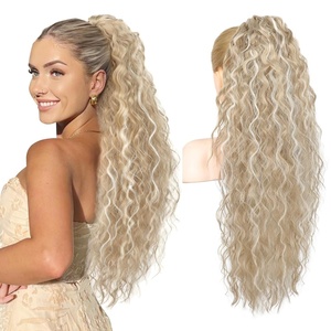 image:imageREECHO Ponytail Extension 30 Long Claw Clip Ponytail Extension for Women Curly Pony Tails Hair Extensions Clip in Synthetic Hairpiece for Women Platinum BlondeMedium Blonde with Highlights
