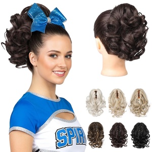 image:imageREECHO Ponytail Extension 9 Claw Clip in Short Curly Wavy Pony Hair Extension Jaw Clip on Pony Tail HP001 Hairpiece for Women  Chocolate Brown with HighlightsDark Brown