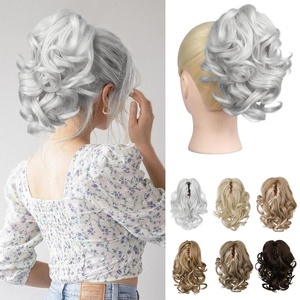 image:imageREECHO Ponytail Extension 9 Claw Clip in Short Curly Wavy Pony Hair Extension Jaw Clip on Pony Tail HP001 Hairpiece for Women  Chocolate Brown with HighlightsSilver
