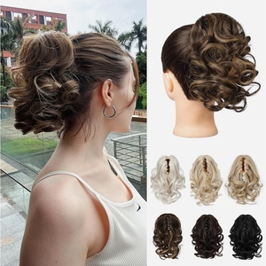 image:imageREECHO Ponytail Extension 9 Claw Clip in Short Curly Wavy Pony Hair Extension Jaw Clip on Pony Tail HP001 Hairpiece for Women  Chocolate Brown with HighlightsChocolate Brown with Highlights