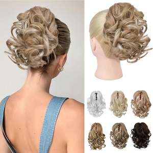 image:imageREECHO Ponytail Extension 9 Claw Clip in Short Curly Wavy Pony Hair Extension Jaw Clip on Pony Tail HP001 Hairpiece for Women  Chocolate Brown with HighlightsHoney Blonde with Highlights