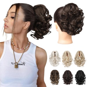 image:imageREECHO Ponytail Extension 9 Claw Clip in Short Curly Wavy Pony Hair Extension Jaw Clip on Pony Tail HP001 Hairpiece for Women  Chocolate Brown with HighlightsDark Chocolate Brown