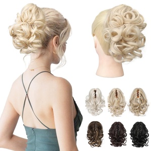 image:imageREECHO Ponytail Extension 9 Claw Clip in Short Curly Wavy Pony Hair Extension Jaw Clip on Pony Tail HP001 Hairpiece for Women  Chocolate Brown with HighlightsLight Blonde