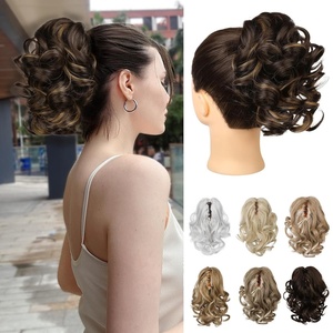 image:imageREECHO Ponytail Extension 9 Claw Clip in Short Curly Wavy Pony Hair Extension Jaw Clip on Pony Tail HP001 Hairpiece for Women  Chocolate Brown with HighlightsDark Brown with Highlights