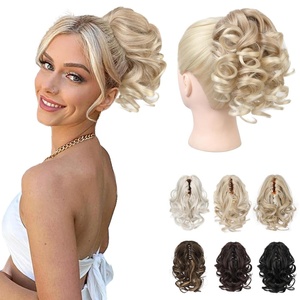 image:imageREECHO Ponytail Extension 9 Claw Clip in Short Curly Wavy Pony Hair Extension Jaw Clip on Pony Tail HP001 Hairpiece for Women  Chocolate Brown with HighlightsDark Blonde with Light Blonde Ends