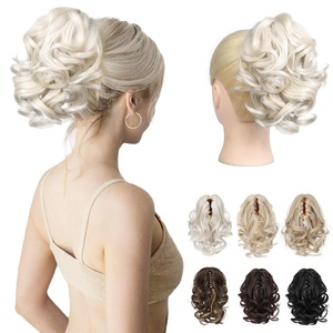 image:imageREECHO Ponytail Extension 9 Claw Clip in Short Curly Wavy Pony Hair Extension Jaw Clip on Pony Tail HP001 Hairpiece for Women  Chocolate Brown with HighlightsPlatinum Blonde